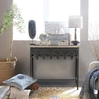 Table basse Glam dorée en métal avec plateau en verre et étagère miroir – Salon moderne