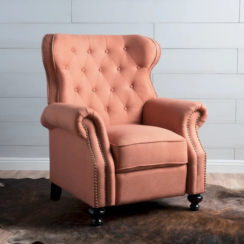 Fauteuil inclinable en tissu clouté capitonné – Cadre en bouleau, capacité de 136 kg