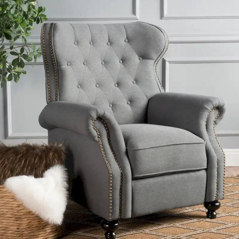 Fauteuil inclinable en tissu clouté capitonné – Cadre en bouleau, capacité de 136 kg