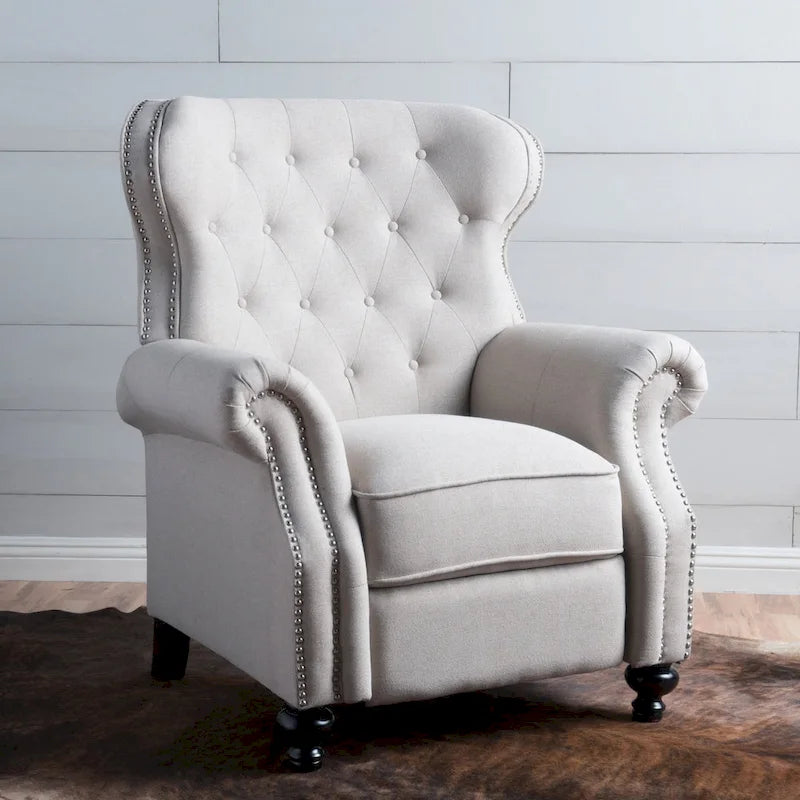 Fauteuil inclinable en tissu clouté capitonné – Cadre en bouleau, capacité de 136 kg
