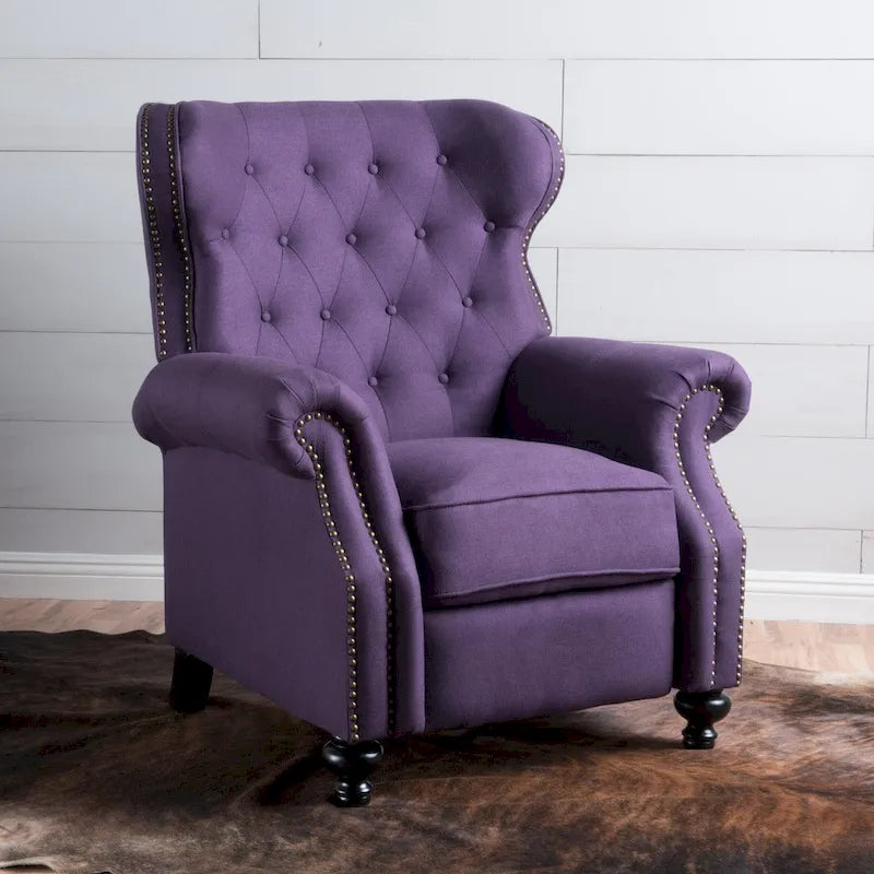 Fauteuil inclinable en tissu clouté capitonné – Cadre en bouleau, capacité de 136 kg