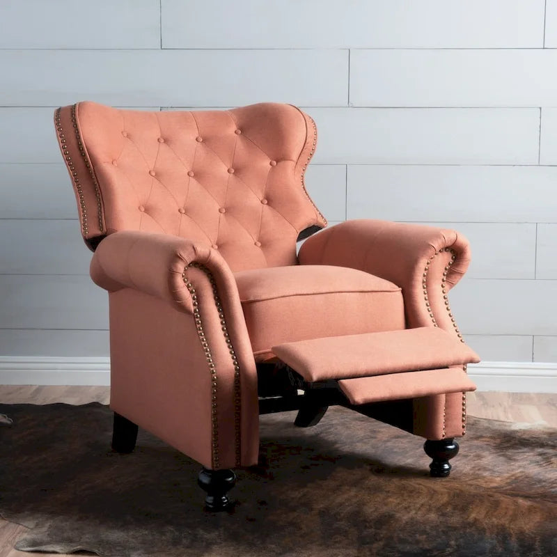 Fauteuil inclinable en tissu clouté capitonné – Cadre en bouleau, capacité de 136 kg