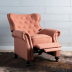 Fauteuil inclinable en tissu clouté capitonné – Cadre en bouleau, capacité de 136 kg