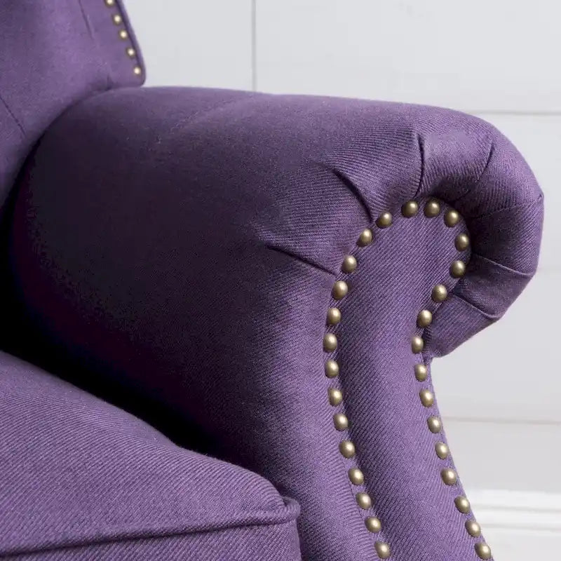 Fauteuil inclinable en tissu clouté capitonné – Cadre en bouleau, capacité de 136 kg