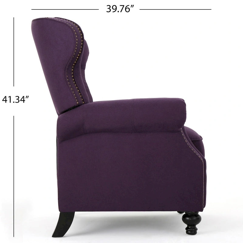 Fauteuil inclinable en tissu clouté capitonné – Cadre en bouleau, capacité de 136 kg