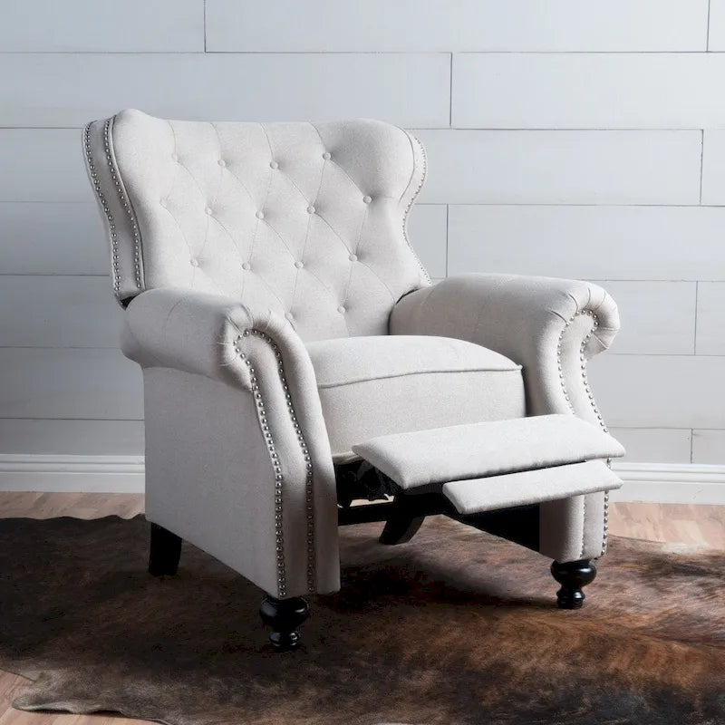 Fauteuil inclinable en tissu clouté capitonné – Cadre en bouleau, capacité de 136 kg