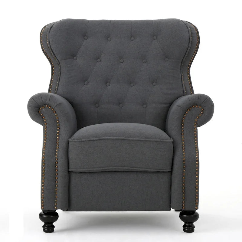 Fauteuil inclinable en tissu clouté capitonné – Cadre en bouleau, capacité de 136 kg
