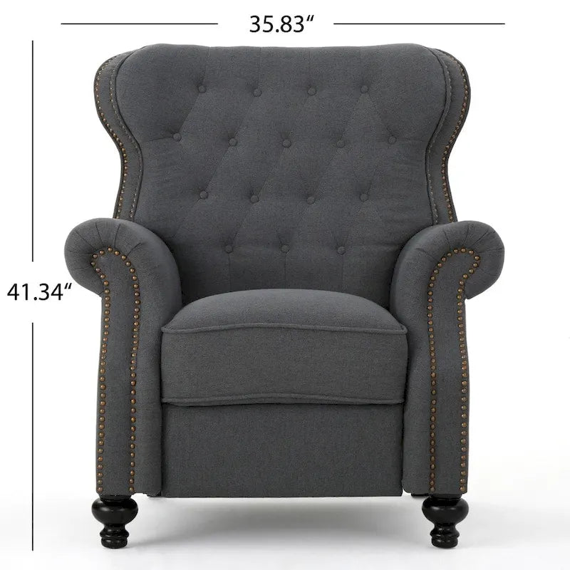 Fauteuil inclinable en tissu clouté capitonné – Cadre en bouleau, capacité de 136 kg