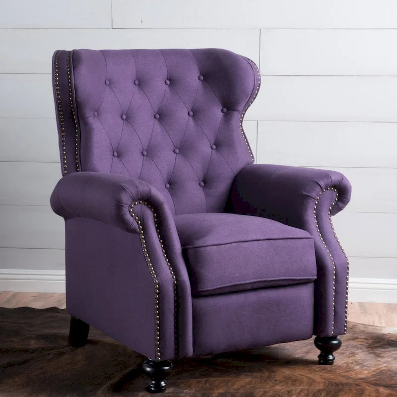 Fauteuil inclinable en tissu clouté capitonné – Cadre en bouleau, capacité de 136 kg