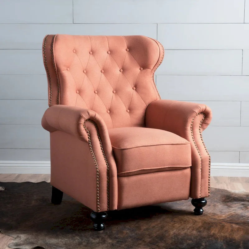 Fauteuil inclinable en tissu clouté capitonné – Cadre en bouleau, capacité de 136 kg