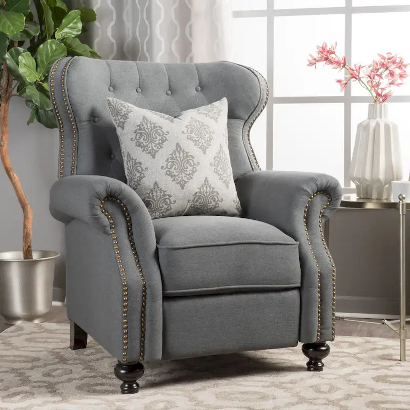 Fauteuil inclinable en tissu clouté capitonné – Cadre en bouleau, capacité de 136 kg
