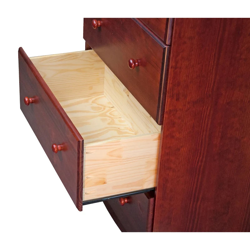 Commode 5 tiroirs Jumbo 100 % bois massif avec serrure – Poignées en métal ou en bois