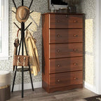 Commode 5 tiroirs Jumbo 100 % bois massif avec serrure – Poignées en métal ou en bois