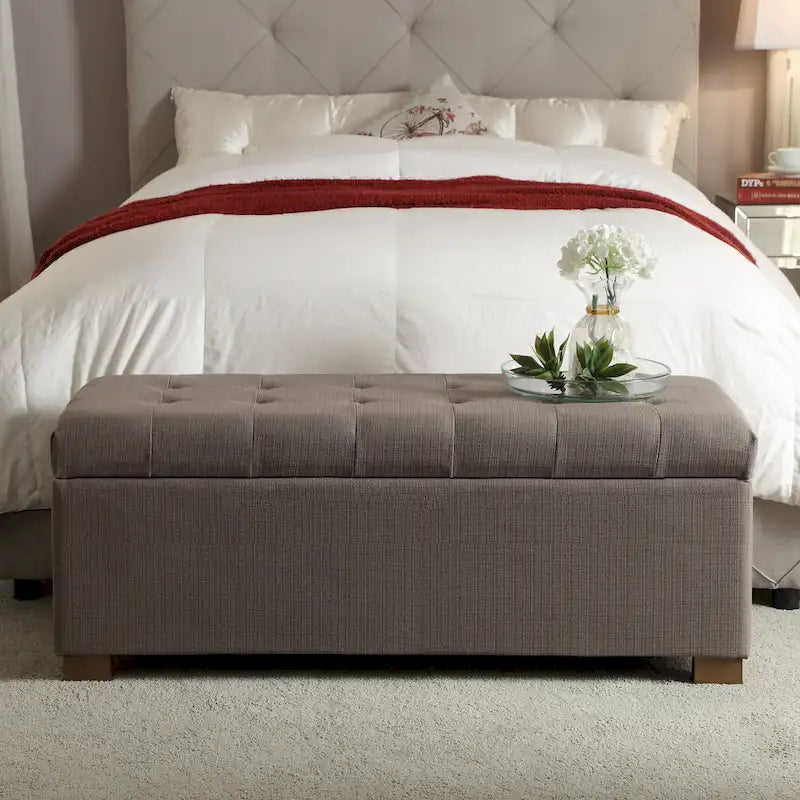 Banc de rangement en velours capitonné avec charnières de sécurité – Salon et chambre à coucher