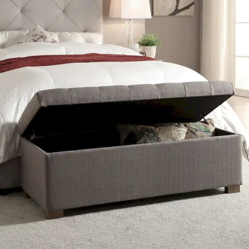 Banc de rangement en velours capitonné avec charnières de sécurité – Salon et chambre à coucher