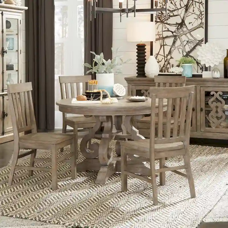Table à manger ronde de 48 po – Gris tourterelle vieilli, pin massif, 4 places
