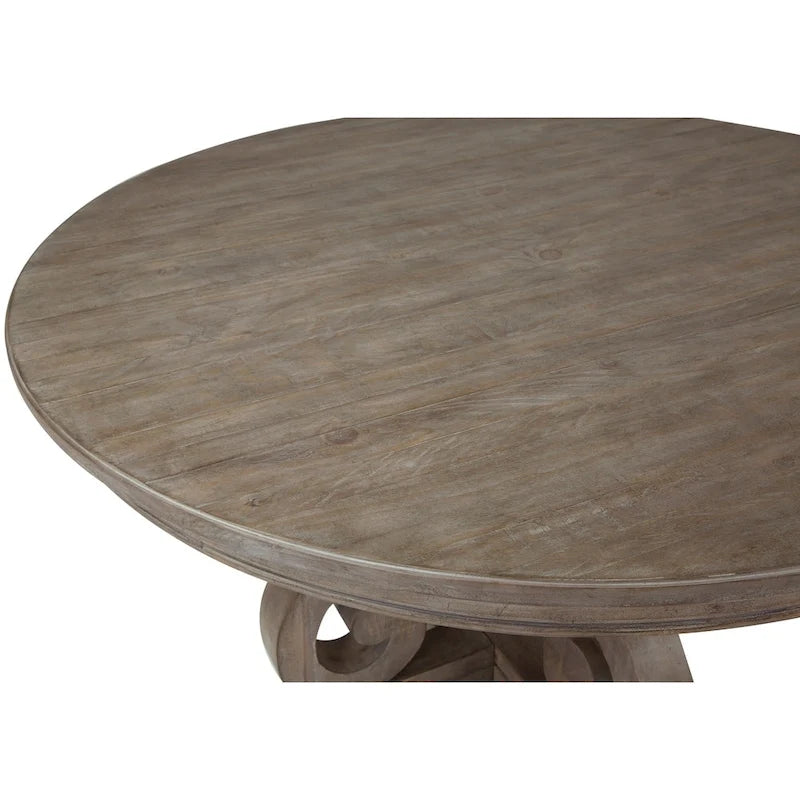 Table à manger ronde de 48 po – Gris tourterelle vieilli, pin massif, 4 places