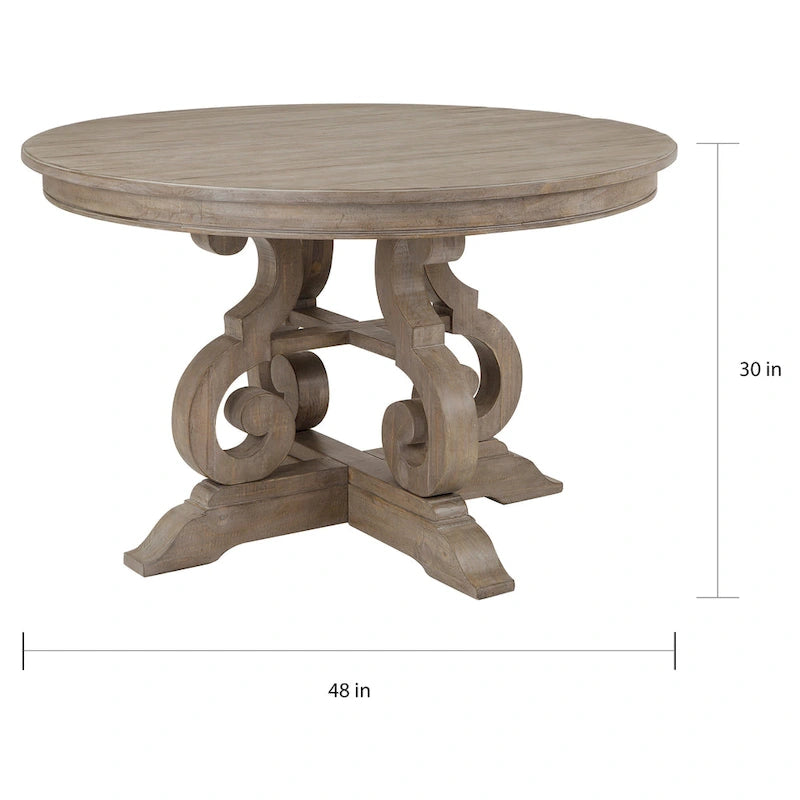 Table à manger ronde de 48 po – Gris tourterelle vieilli, pin massif, 4 places