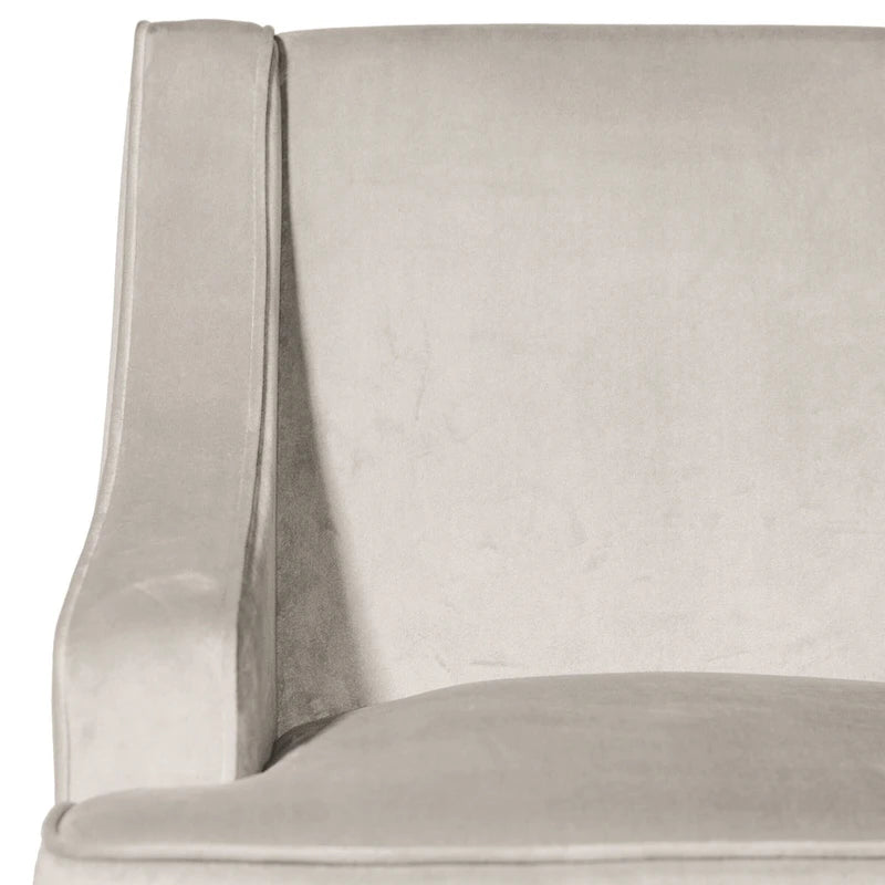 Fauteuil d'appoint en velours gris tourterelle avec accoudoirs incurvés – Pieds en bois rustique, hauteur d'assise 49,5 cm