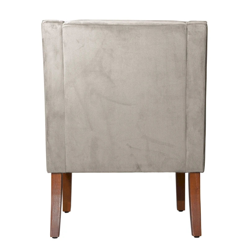 Fauteuil d'appoint en velours gris tourterelle avec accoudoirs incurvés – Pieds en bois rustique, hauteur d'assise 49,5 cm