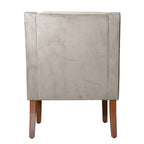 Fauteuil d'appoint en velours gris tourterelle avec accoudoirs incurvés – Pieds en bois rustique, hauteur d'assise 49,5 cm