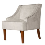 Fauteuil d'appoint en velours gris tourterelle avec accoudoirs incurvés – Pieds en bois rustique, hauteur d'assise 49,5 cm