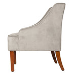 Fauteuil d'appoint en velours gris tourterelle avec accoudoirs incurvés – Pieds en bois rustique, hauteur d'assise 49,5 cm