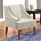 Fauteuil d'appoint en velours gris tourterelle avec accoudoirs incurvés – Pieds en bois rustique, hauteur d'assise 49,5 cm