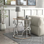 Table d'appoint ronde moderne chromée et dorée – Plateau en verre trempé de 5 mm, touche d'élégance pour salon