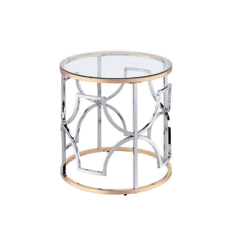 Table d'appoint ronde moderne chromée et dorée – Plateau en verre trempé de 5 mm, touche d'élégance pour salon