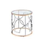 Table d'appoint ronde moderne chromée et dorée – Plateau en verre trempé de 5 mm, touche d'élégance pour salon