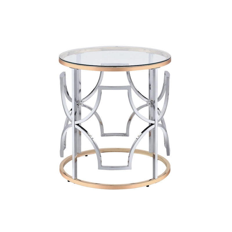 Table d'appoint ronde moderne chromée et dorée – Plateau en verre trempé de 5 mm, touche d'élégance pour salon