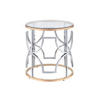 Table d'appoint ronde moderne chromée et dorée – Plateau en verre trempé de 5 mm, touche d'élégance pour salon