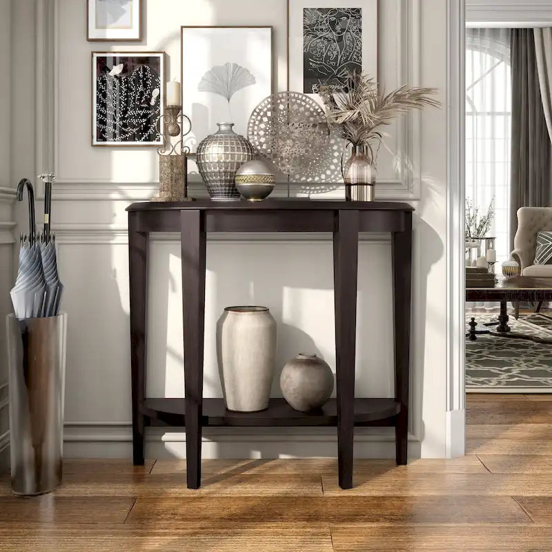 Console demi-lune contemporaine avec étagère inférieure – 3 coloris, MDF