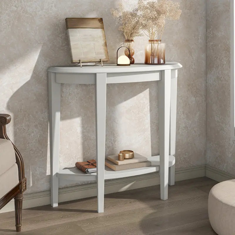 Console demi-lune contemporaine avec étagère inférieure – 3 coloris, MDF