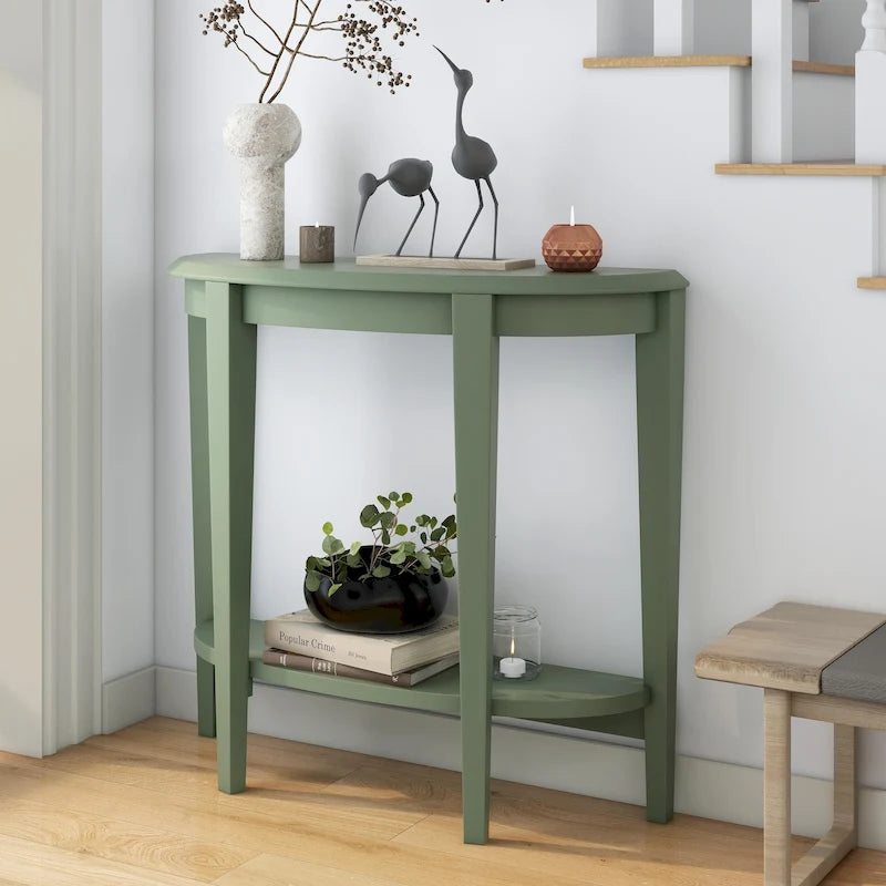 Console demi-lune contemporaine avec étagère inférieure – 3 coloris, MDF