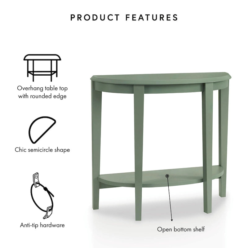 Console demi-lune contemporaine avec étagère inférieure – 3 coloris, MDF