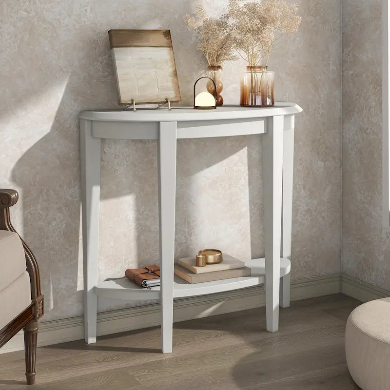Console demi-lune contemporaine avec étagère inférieure – 3 coloris, MDF