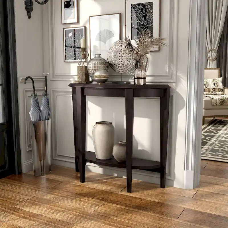 Console demi-lune contemporaine avec étagère inférieure – 3 coloris, MDF