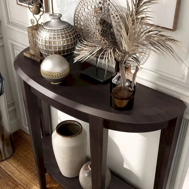 Console demi-lune contemporaine avec étagère inférieure – 3 coloris, MDF