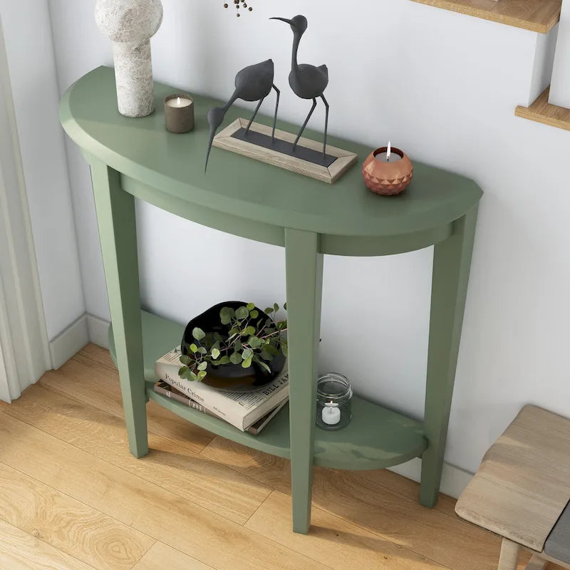 Console demi-lune contemporaine avec étagère inférieure – 3 coloris, MDF