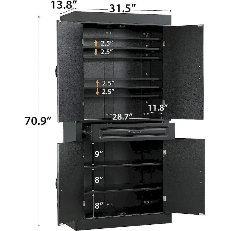 Meuble de cuisine autoportant de 180 cm avec tiroir et étagères réglables, 2 portes