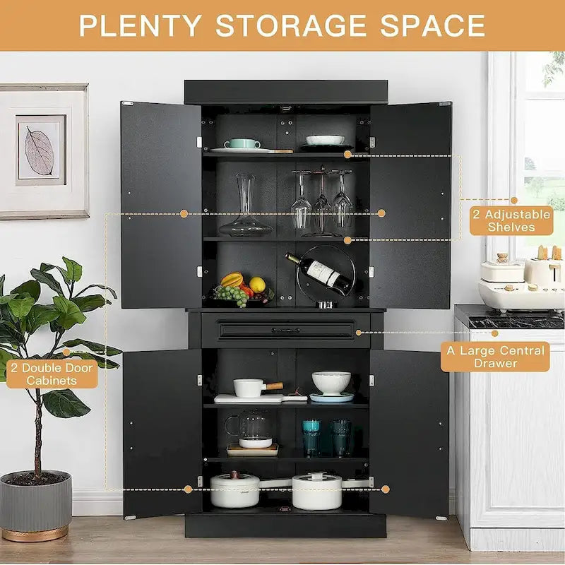 Meuble de cuisine autoportant de 180 cm avec tiroir et étagères réglables, 2 portes