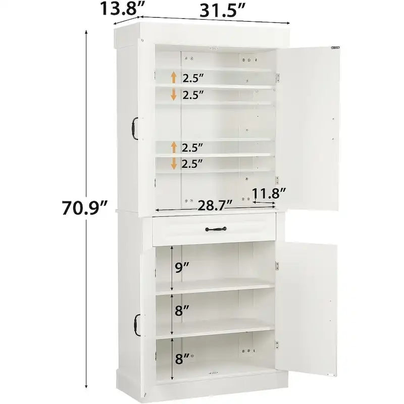 Meuble de cuisine autoportant de 180 cm avec tiroir et étagères réglables, 2 portes