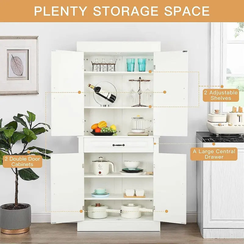 Meuble de cuisine autoportant de 180 cm avec tiroir et étagères réglables, 2 portes