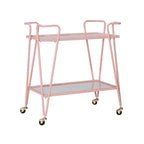 Chariot de bar roulant à 2 niveaux en métal Mid-Century avec étagères miroirs