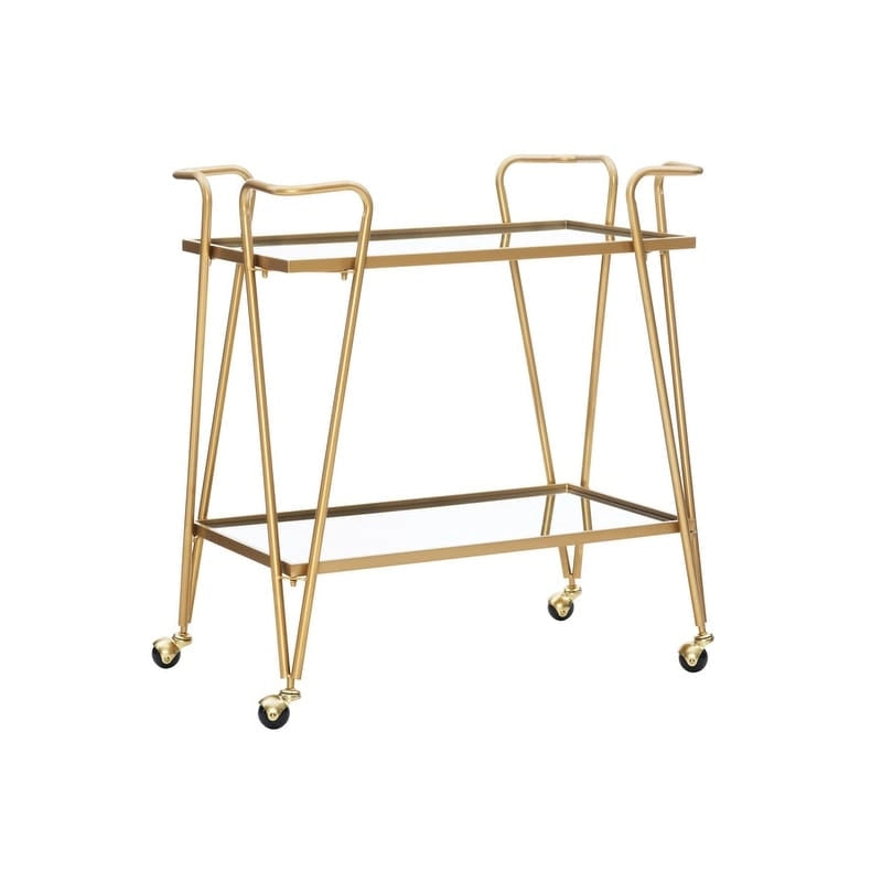 Chariot de bar roulant à 2 niveaux en métal Mid-Century avec étagères miroirs