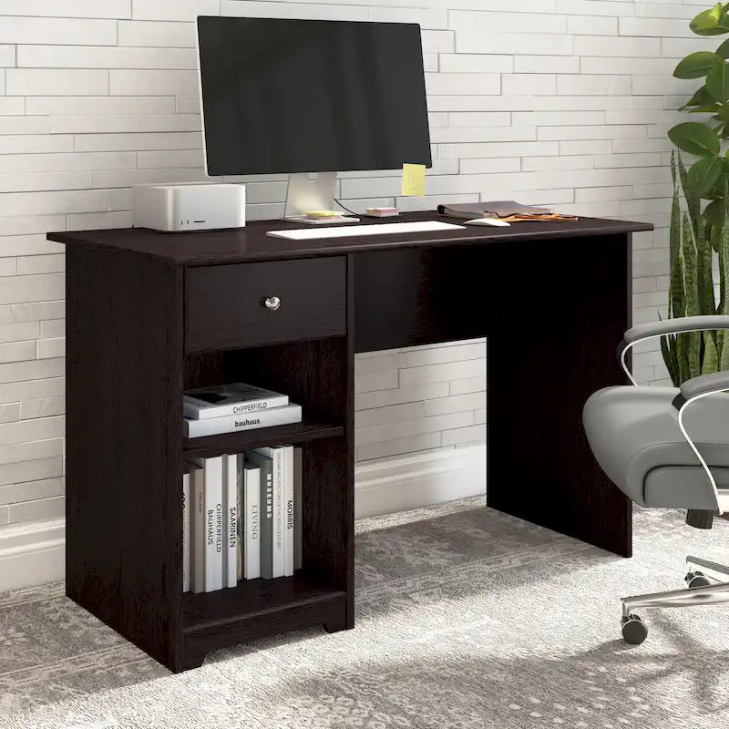 Bureau d'ordinateur de 48 W avec rangement pour bureau à domicile – Style transitionnel, tiroir-boîte