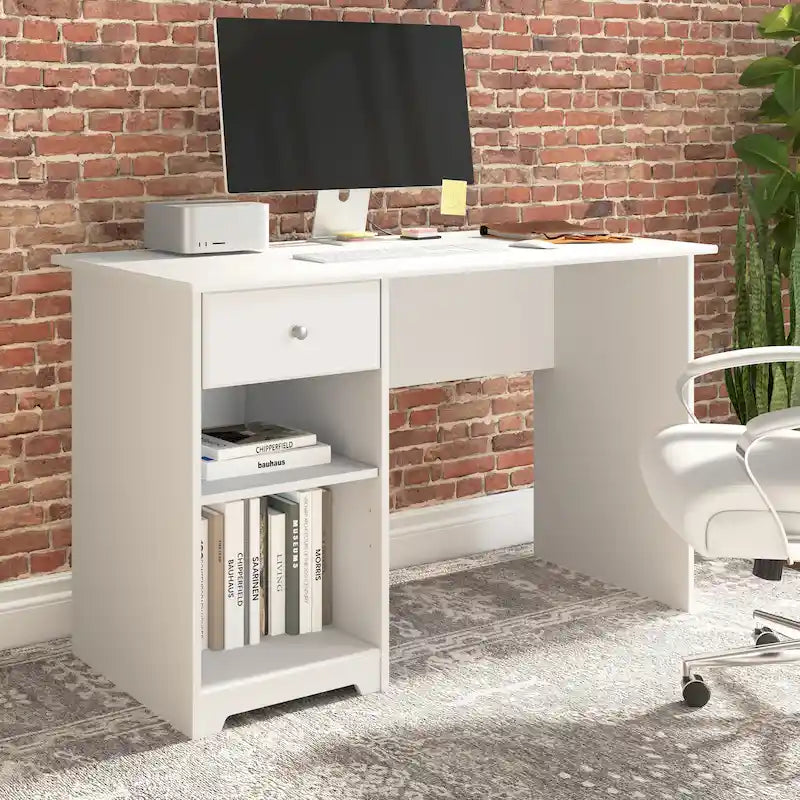 Bureau d'ordinateur de 48 W avec rangement pour bureau à domicile – Style transitionnel, tiroir-boîte