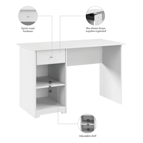 Bureau d'ordinateur de 48 W avec rangement pour bureau à domicile – Style transitionnel, tiroir-boîte